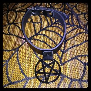 Pentagram leather choker